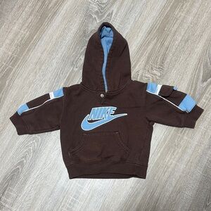 Nike Kids Chocolate Brown Hoodie with Sky Blue Accents